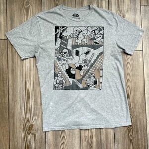 STAR WARS STAIRWAYS Men's Graphic T-shirt Size Large | Darth Vader Chewbacca